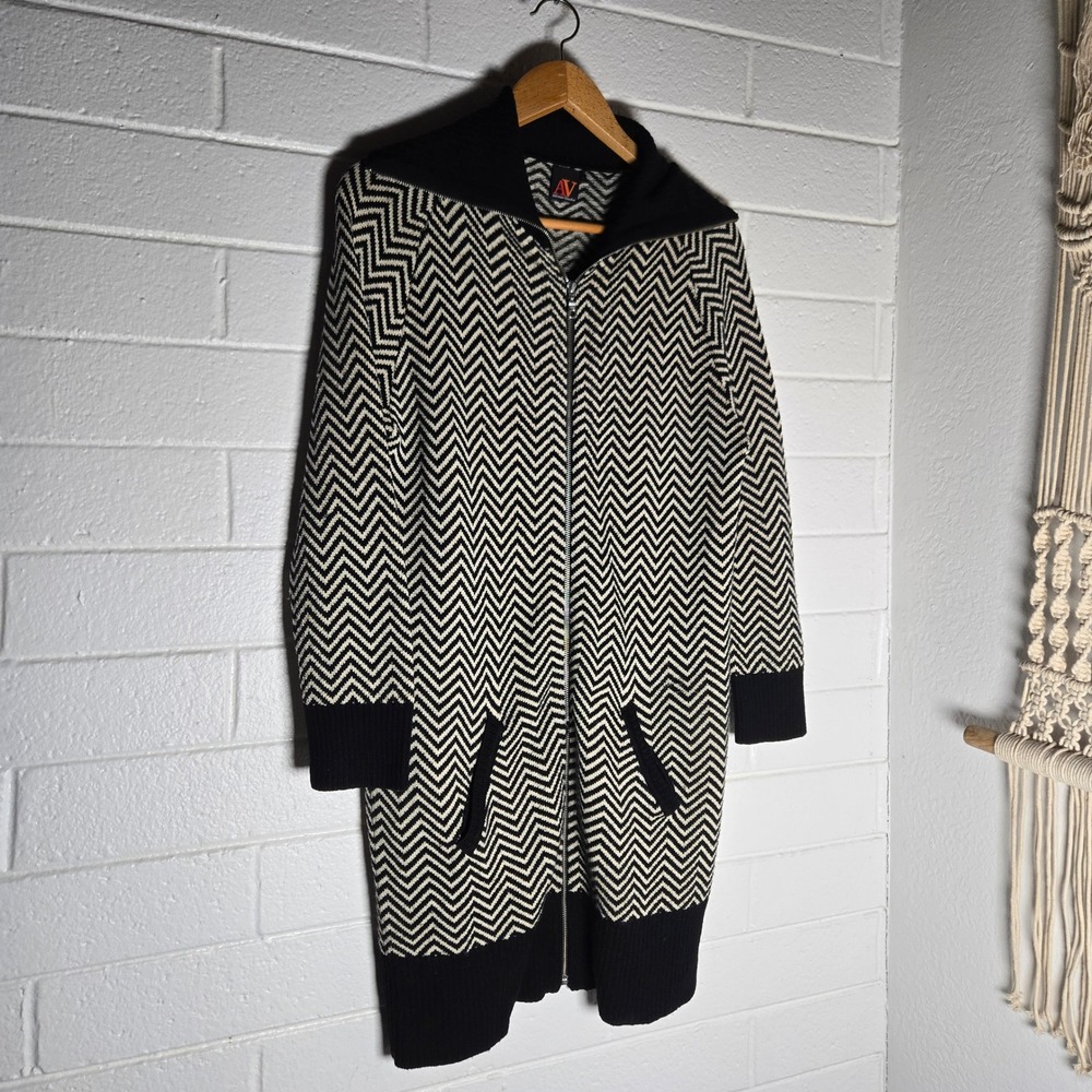 Vtg Adrienne Vittadini Women Cardigan Wool Chevron Longline Full Zip Sweater L